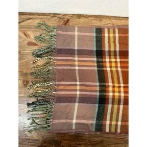 Topshop Plaid Oversized Scarf Mauve Rust Orange Multi Color Fringed NWT Italy